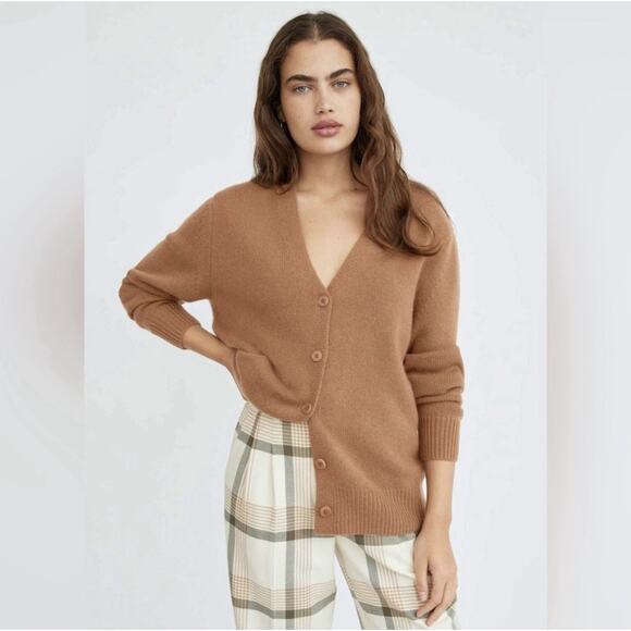 Aritzia Wilfred Parco Cashmere Cardigan Sweater M Saville Camel Preppy Luxury - Picture 2 of 11